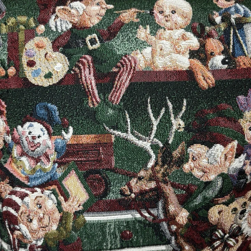 Vintage Santas Workshop‎ Christmas Elves Tapestry Square Throw Pillow 14